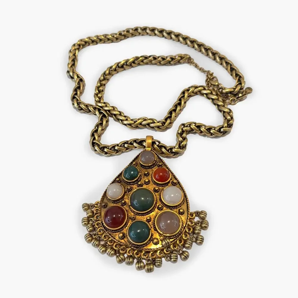 NWOT CABI Casablanca Gold Tone Teardrop Pendant Statement Necklace w/ Real Stone - Picture 1 of 7